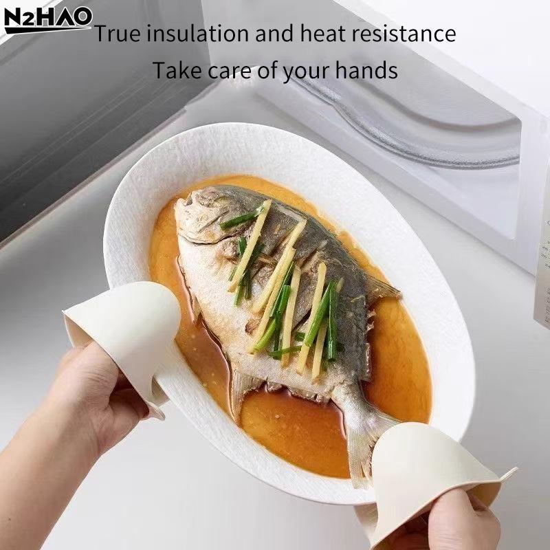 2Pcs Baking Silicone Gloves Oven Mitts Microwave Oven Glove Heat Insulation Anti-slip Bowl Pot Clip Kitchen Glove Heat-resistant