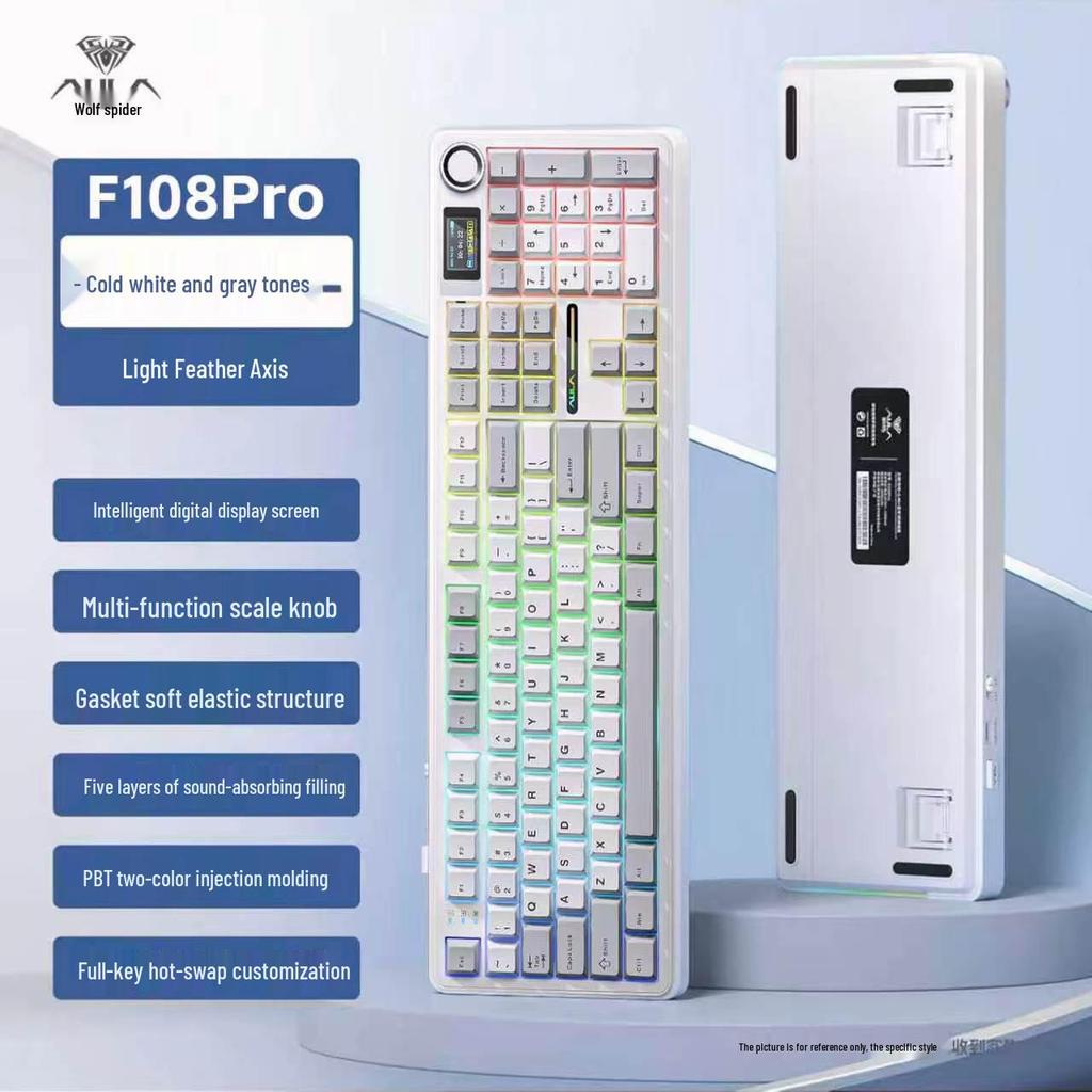 Tarantula F108pro Wireless Bluetooth Three-Mode Customizable Mechanical Esports Keyboard: Gradient, Hot-Swappable, Side-Printed.
