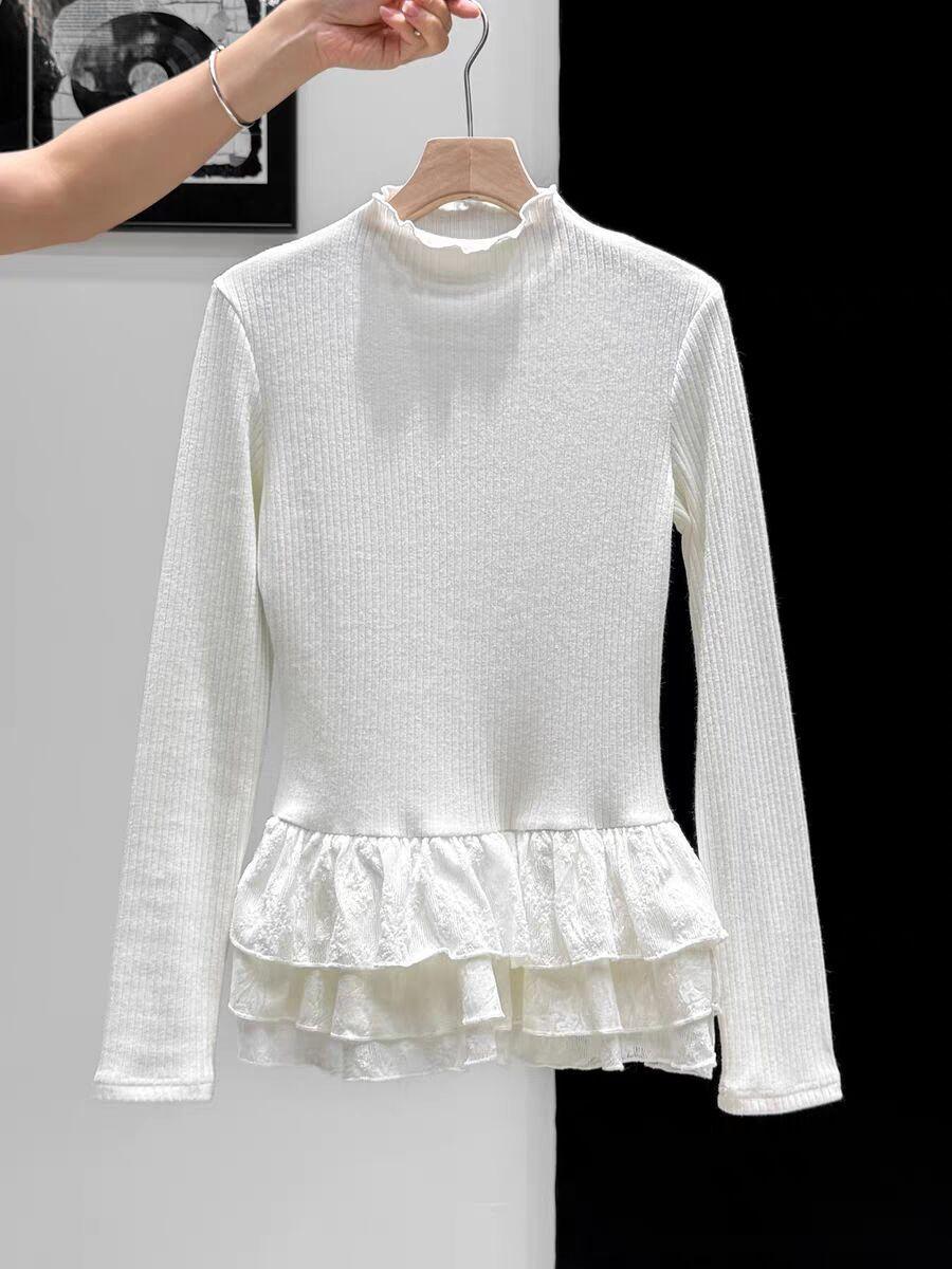 

Wooden ear edge semi-turtleneck ballet long-sleeved top women s German velvet warm and slim-fitting inner bottoming shirt tide s (recommended within 50kg ) белый