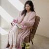 LM Half-Velvet Striped Maternity Nursing Nightgown: Warm Autumn/Winter Postpartum Labor Robe with Tie-Waist