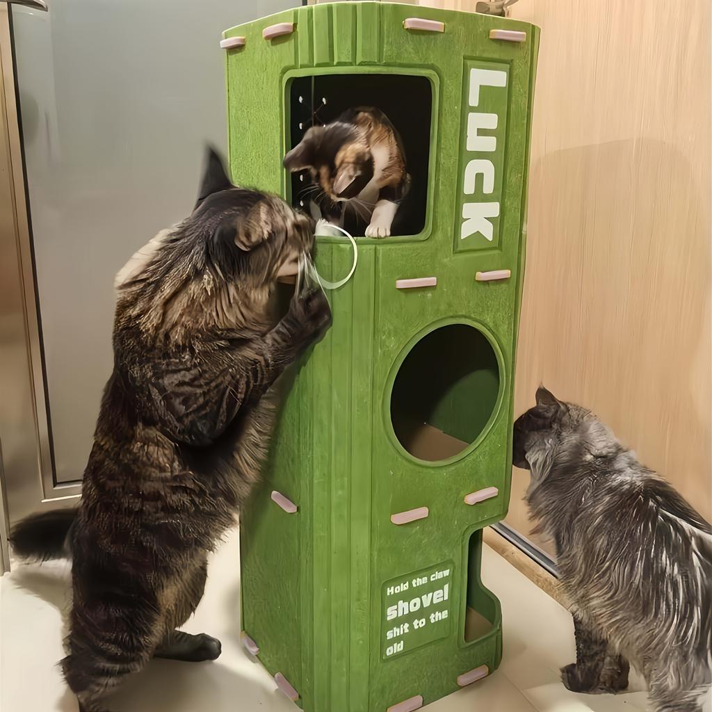 Space-saving Detachable Cat Bed with Scratching Posts and Hanging Toys, Easy-to-clean Indoor Cat Pet Furniture, Interactive Play and Rest Area.