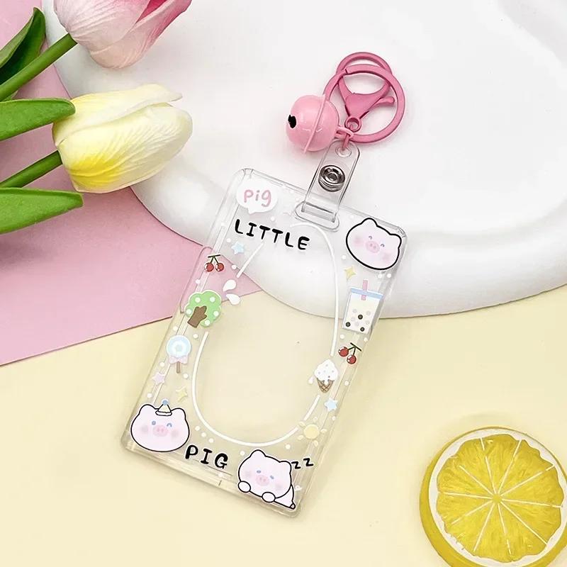 Transparent Card Holder Cartoon Animal Print ID Card Badge Holder Case Kawaii Cartoon Cute Student Bus Card Cover