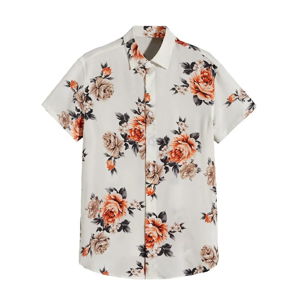 

Men s Summer Short Sleeve Hawaiian Shirt Beach Holiday Print Shirt Top 100% Polyester 5XL