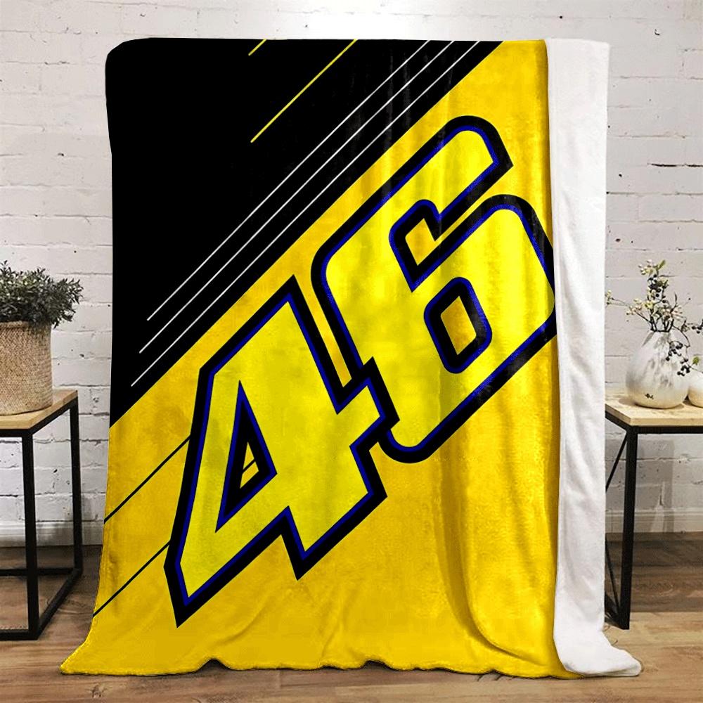 Large yellow number "46" outlined in blue on a yellow-black striped background. for all seasons blanket lunch break throw gift