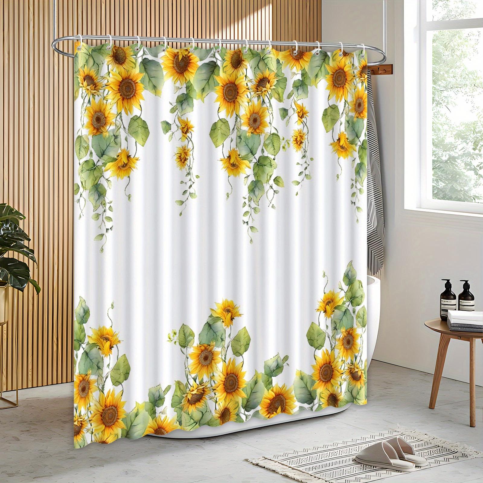 

Featuring Vibrant Sunflowers, Green Leaves, Elegant Stripes, And Warm Sunshine For Bright Bathroom Decor W60H190(CM)-1 Pcs