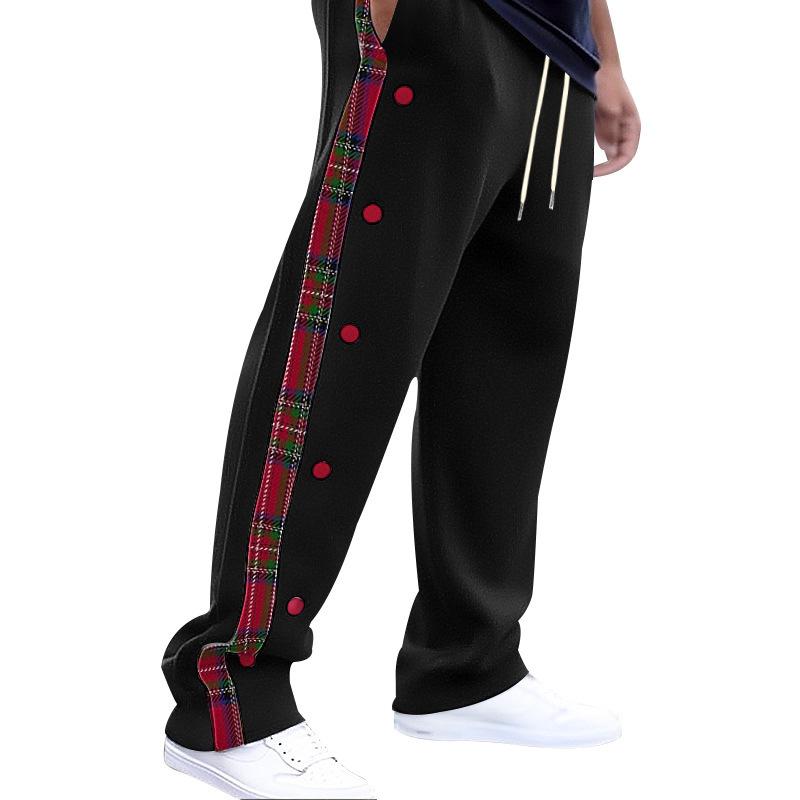 Casual Mid Waist Pocket Sweatpants for Men Leisure Long Pant Vintage Plaid Print Men's Loose Drawstring Pants Streetwear