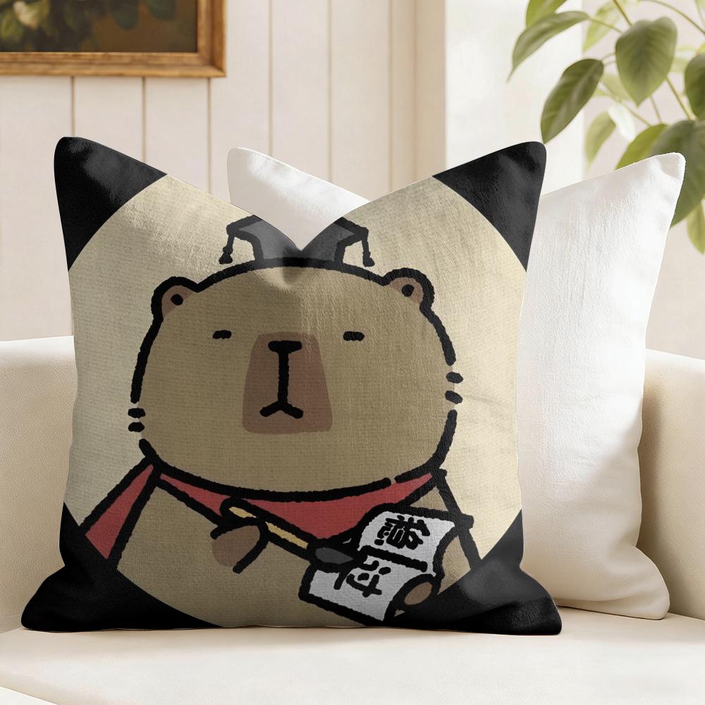 Cute Capybara Cushion Cover Natural Linen Double Sided Print Throw Pillow Case for Sofa Couch Home Decor