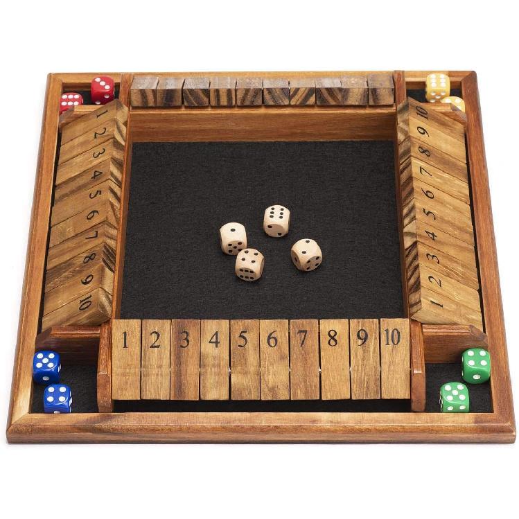 AMEROUS 1-4 Players Shut The Box Dice Game, Wooden Board Table Math Game with 12 Dice and Shut-The-Box Instructions for Kids Adults, Family Classroom