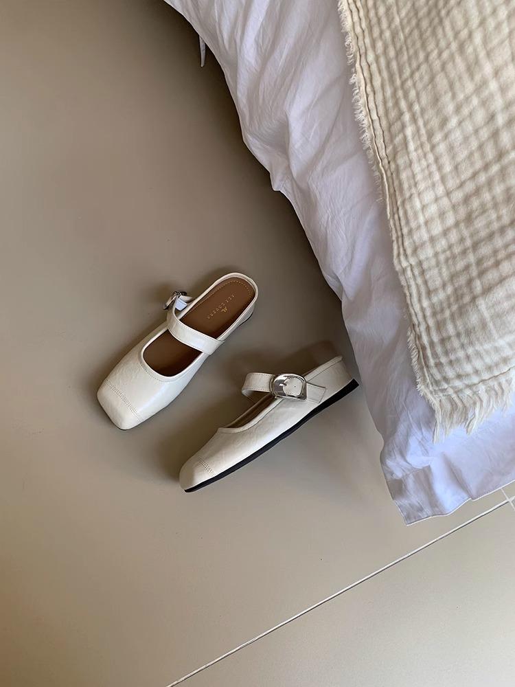 

IPPEUM Women Ballet Flats Shoes Square Toe 2025 Slippers Black Brown Mules Shoes 225