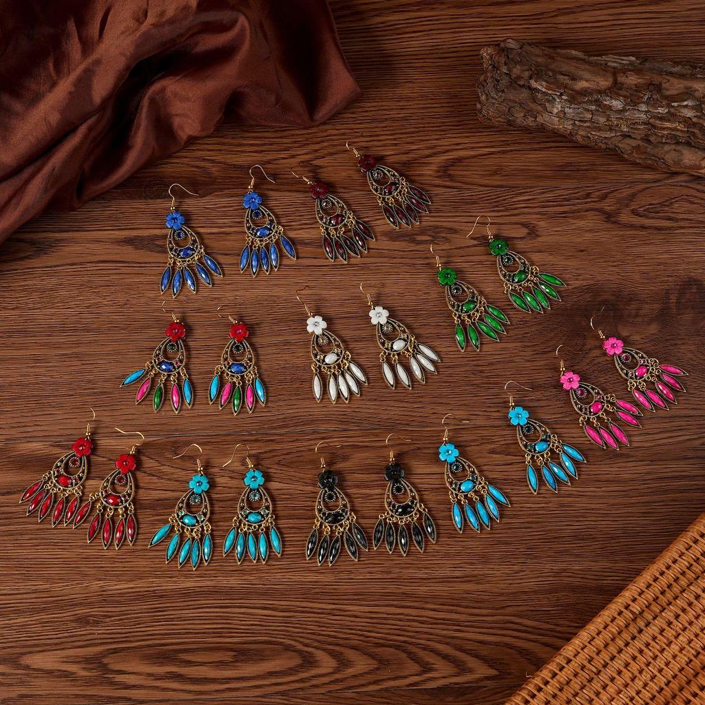 Colorful Retro Square Dance Earrings: Versatile Long Pendant with National Style