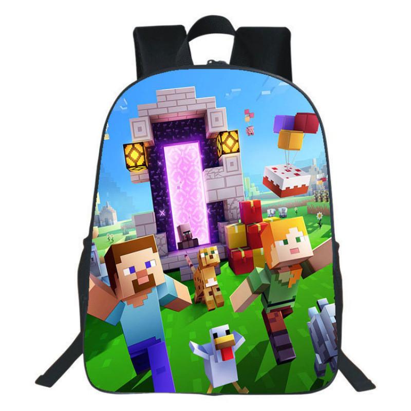 Minecraft Backpack For Kids With Printed Design Nylon School Bag With Padded Straps For Elementary Students