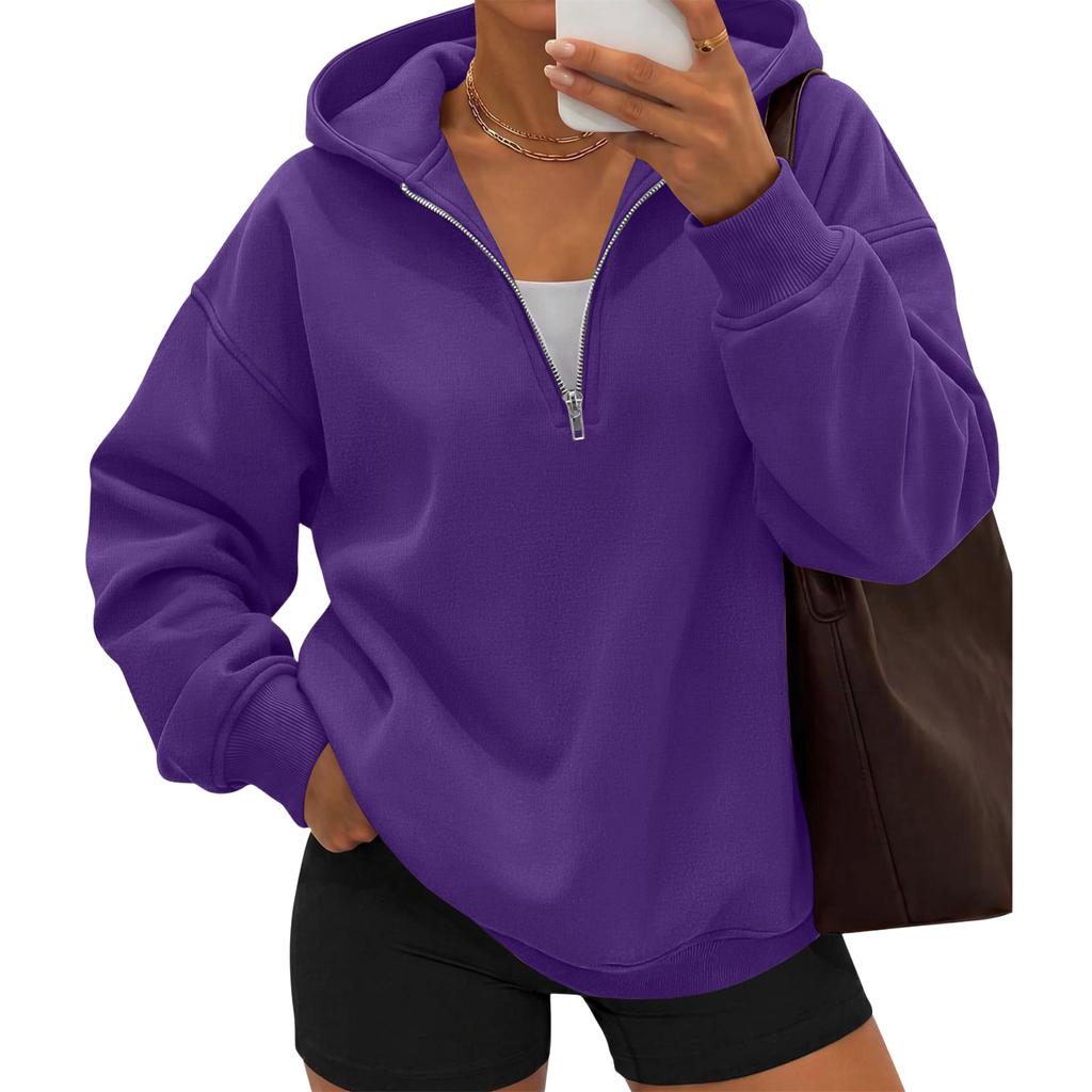 Women's Casual Long Sleeve Half Zip Hoodie with Chest Pocket for Everyday Wear
