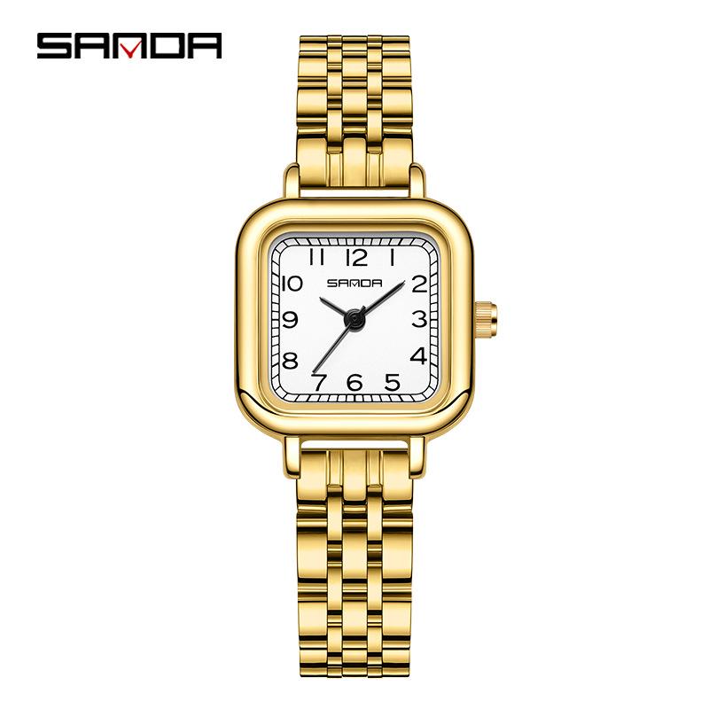 Sanda Women's Fashion Quartz Watch with Leather or Steel Strap - Waterproof and High-End Design.