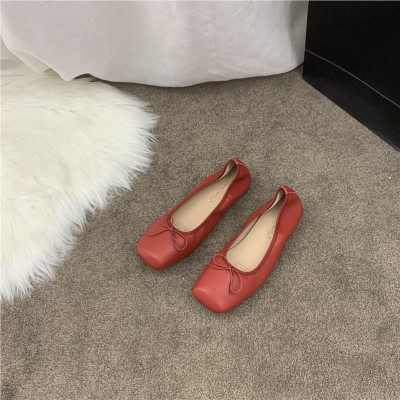 Fashion Soft PU Leather Bowtie Ballets Shoes Woman Square Toe Flats Cozy Roll-Up Moccasines Mujer Wedding Loafers Brides Dance Ballerina