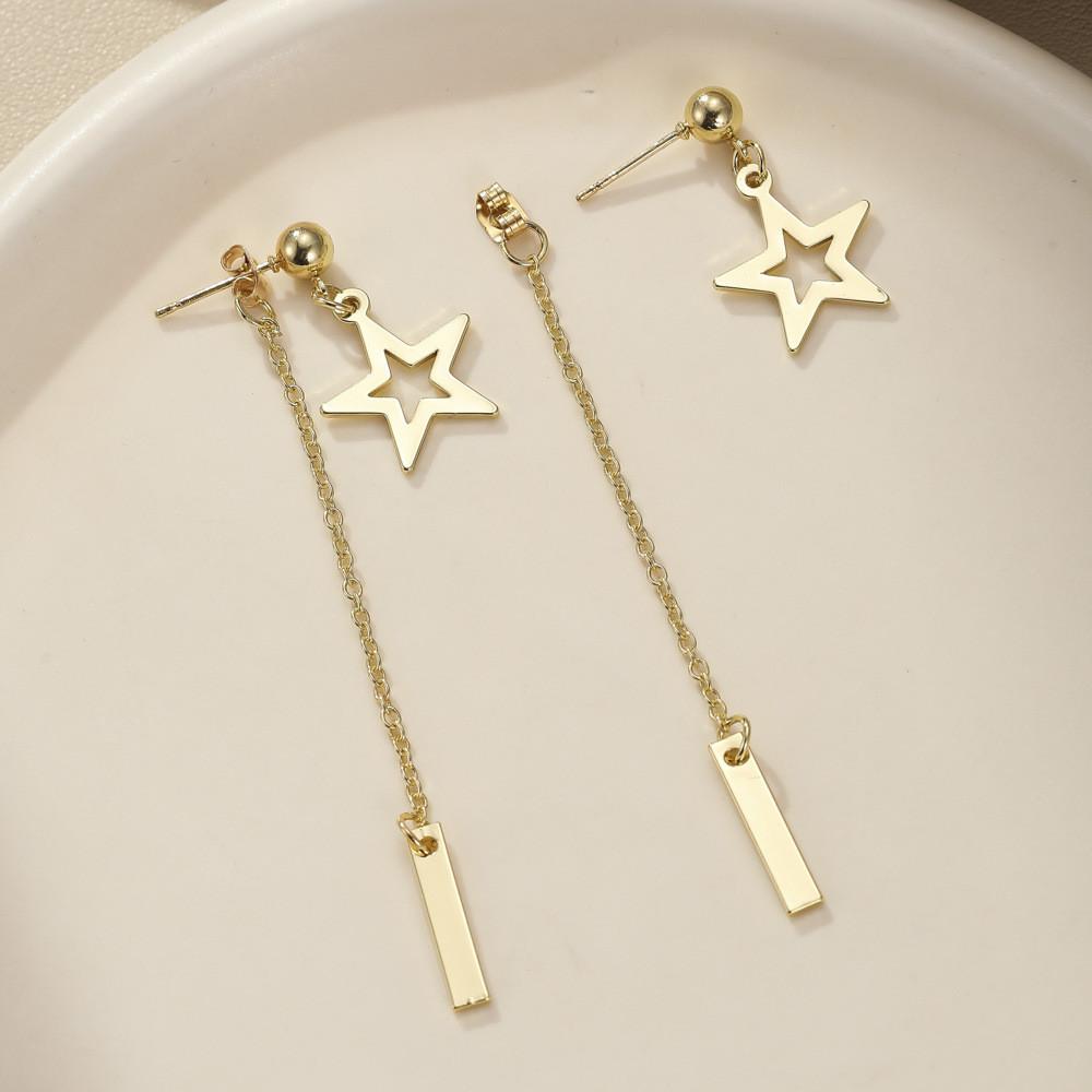 Trendy Gold And Silver Star Tassel Earrings For Women Stainless Steel Design