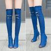 Autumn and Winter New Long Women's Cool Boots Super High Heel Elastic Denim Catwalk Fish Mouth Thin Heel Boots