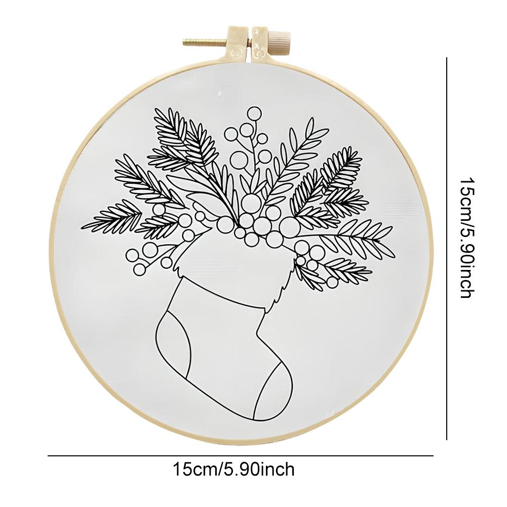 Kit d'Entraînement aux Points de Broderie de Noël avec Tambour à Broder Fils de Couleur et Aiguilles pour Débutants Kit de Point de Croix DIY