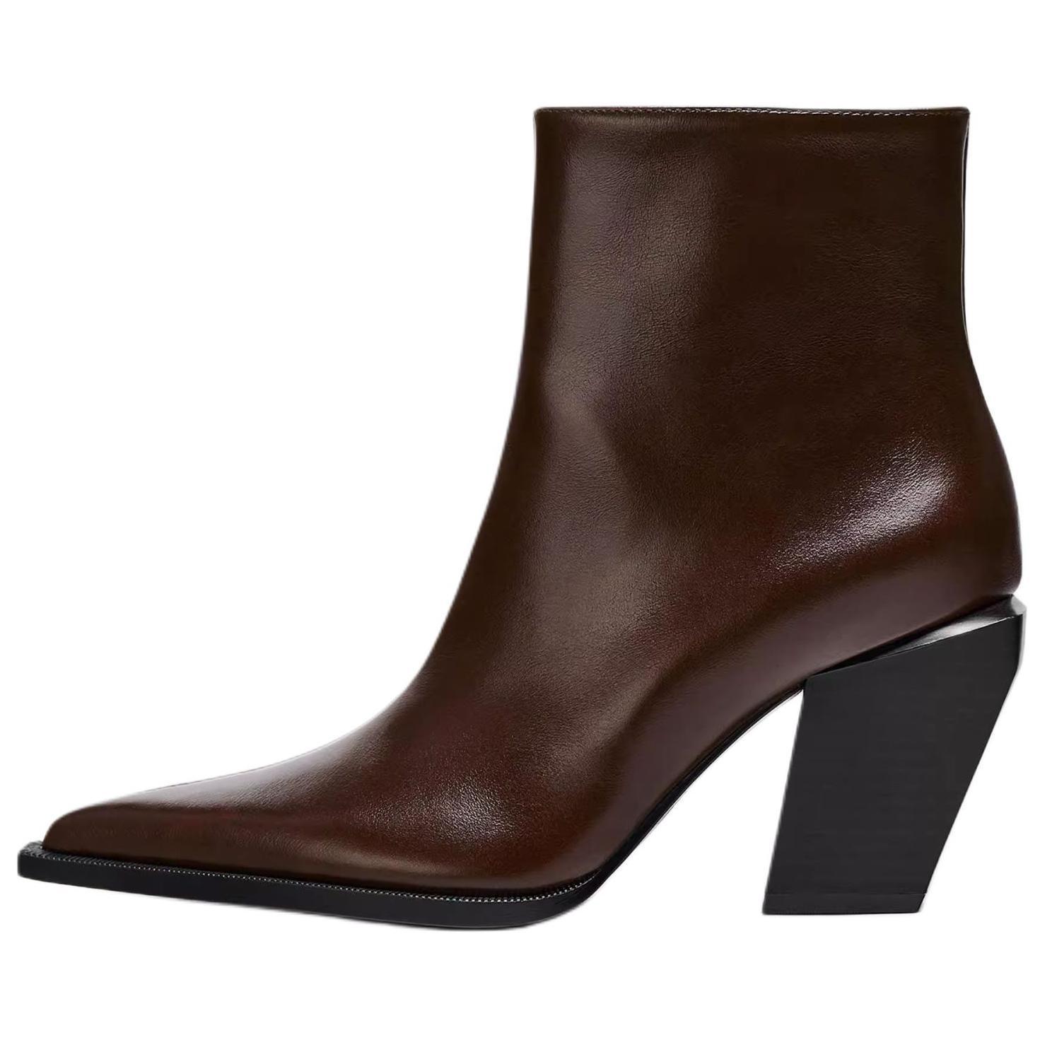 Zara Удобные винтажные короткие ботинки в стиле деним с острым носком Женские ботинки Бордовый 13105510 37 9537₽