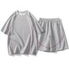 Men's Plus Size Casual Hong Kong Style Summer Sportswear Set: Loose Round Neck T-Shirt & Short Sleeve Capris 2-Piece.