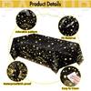 2PCS Happy New Year Tablecloth, Disposable Black Gold NYE Party Tablecloth Decorations, Rectangular Plastic New Year Table Cover NYE Theme Party