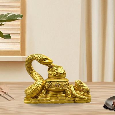 2026 Year Of The Snake Figurine New Year Gold Feng Shui Snake Toad Statue Money Wealth Luck Spring Festival Home Decoration