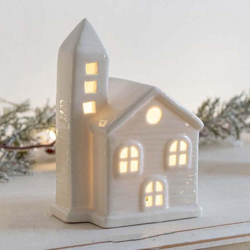 Ceramic Porcelain Lamp Ornament LED Exquisite Christmas Atmosphere Lights Warm Glow Glowing Effect House-shaped Night Lamp