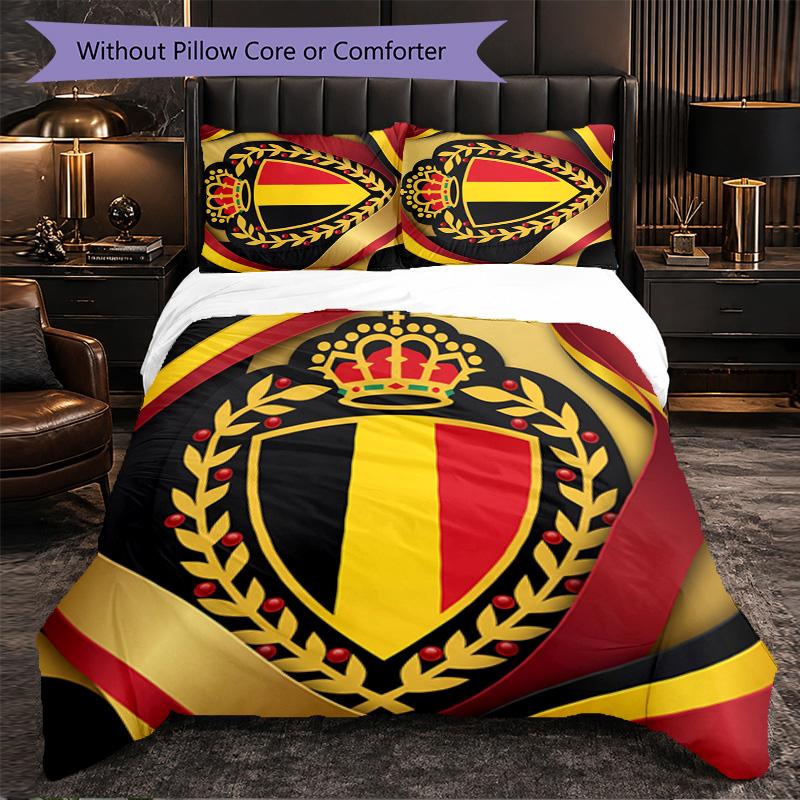 Belgium Football Pattern 3 Pieces Bedding Set Soft Microfiber Duvet Cover with Pillow Cases for Bedroom