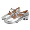 Retro Medium Thick Heel Women's Shoes Lightweight Mary Jane Shoes Cross Strap Square Toe Small Leather Shoes Shallow Mouth Casual Shoes