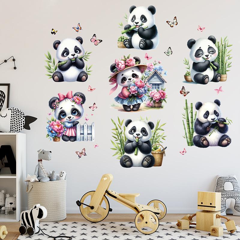 3D Panda Wall Stickers Cute Animal Bamboo Decals for Kids Room Nursery Bedroom Decor