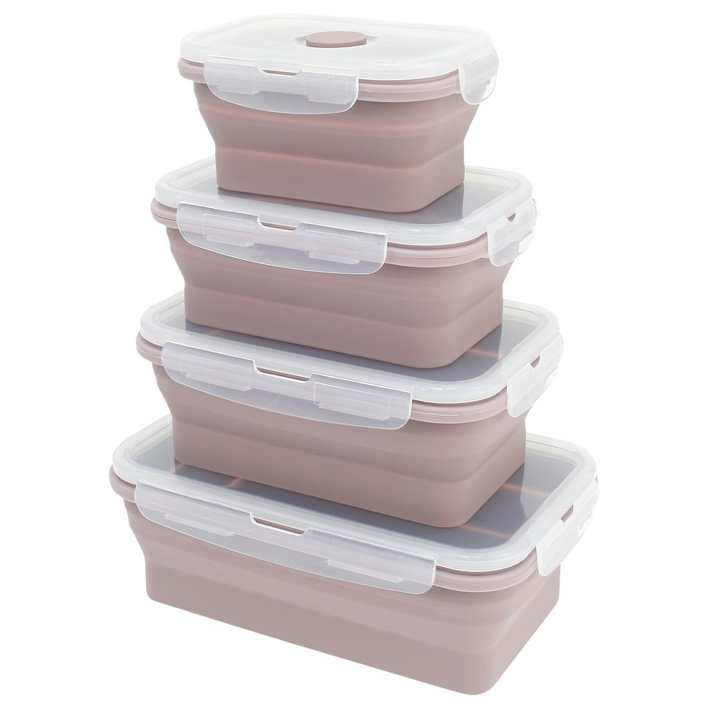 4Pcs Silicone Food Storage Container Temperature Resistant Lunch Meal Prep Container Microwave Safe Food Box Collapsible