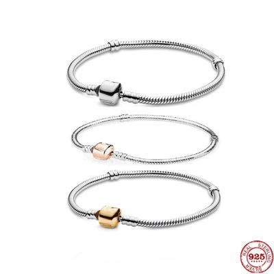 Charm Argento Sterling Massiccio 925 Colore Argento Oro Rosa Braccialetti Base Catena Serpente Adatti per Perline Charms Originali Pamura Gioielli Regalo