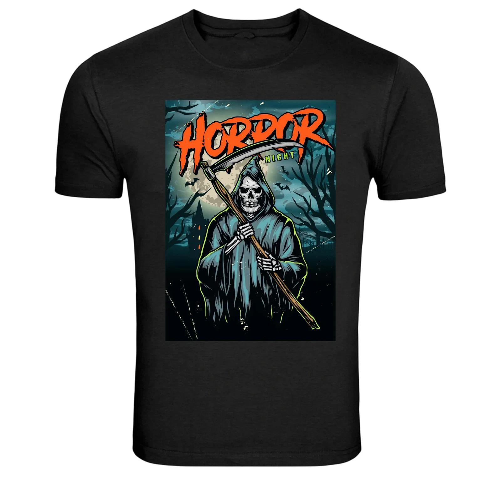 Horror Night Grim Reaper With Scythe Moon Graphic T-Shirt 3XL