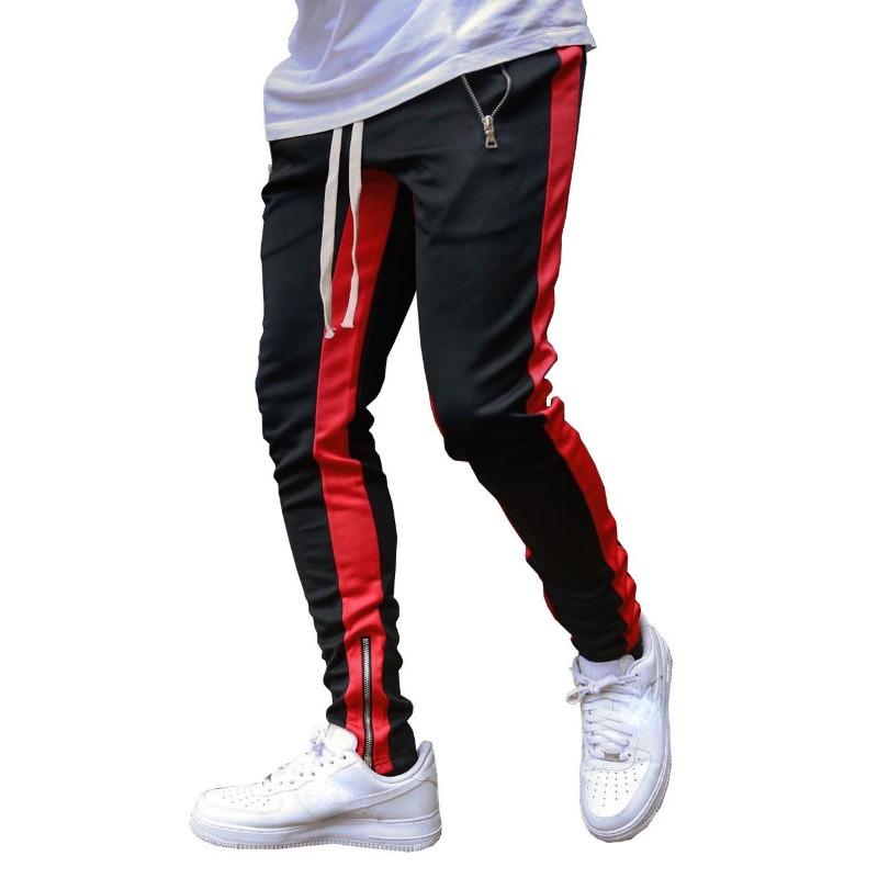 New Drawstring Trousers Leg Zip Double Pocket Zip Sports Trousers Fashion Men's Striped Trousers