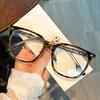 Luo Xin glasses frame male and female large frame black frame transparent polygon retro plain face wide face myopia flat light