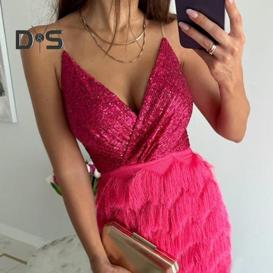 Women Dress Sexy Style Sequin Cocktail Dress Elegant Sleeveless High Waist Midi Dress for Date Party