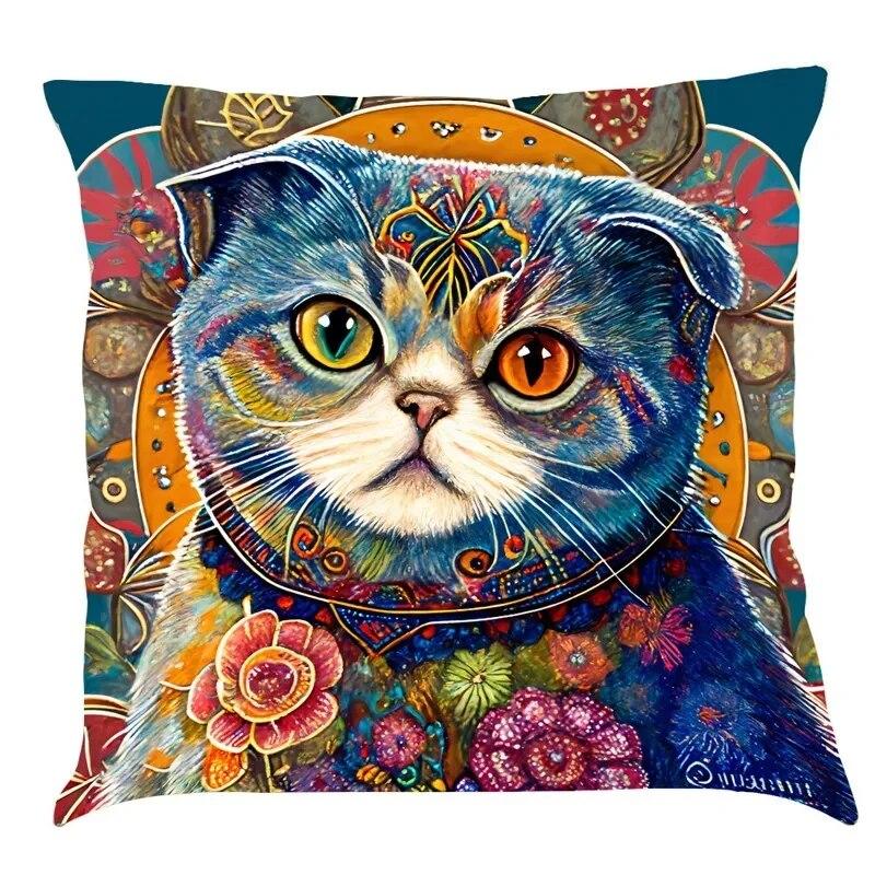 Nordic style peacock cat puppy oil painting print pillowcase 45x45 cm living room sofa cushion cover bedroom home decoration