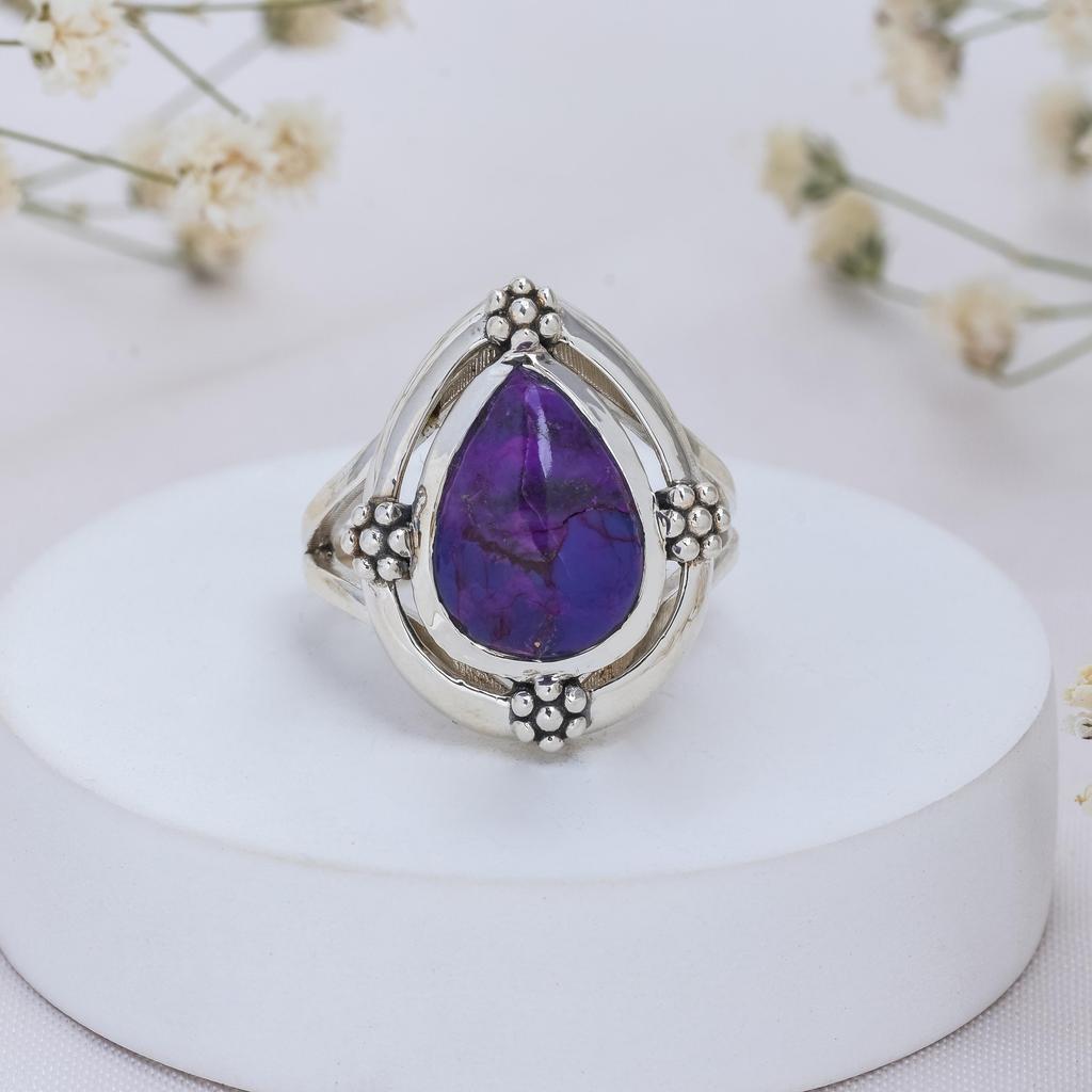 Handmade Pear Purple Mohave Turquoise Ring: 925 Sterling Silver
