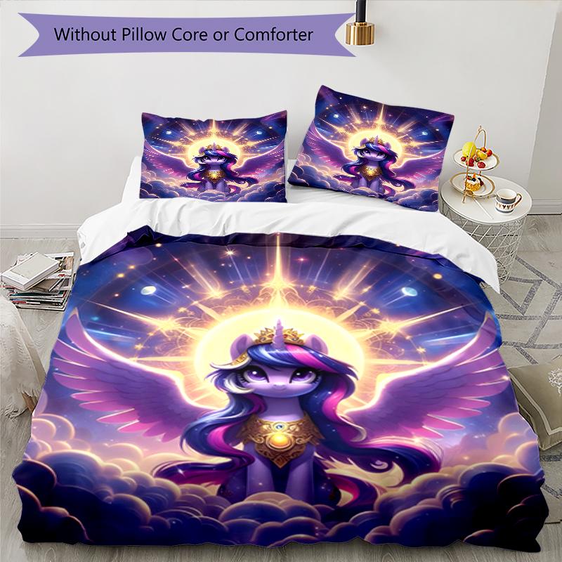 3pcs My Little Pony5 Design Cover Set - HD Printed Bedding with 1 Cover and 2 Pillowcases - Perfect for Home and Dorm Decor