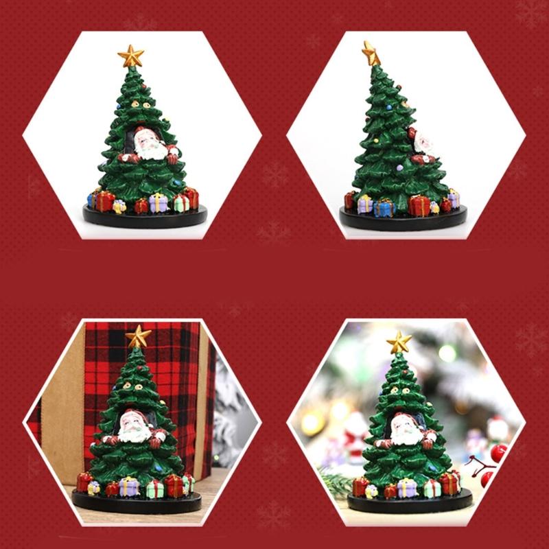 Christmas Spirits Miniature Christmas Tree Figurine ,Durable Resin Desktop Decoration for Office Home Dorms Living Space
