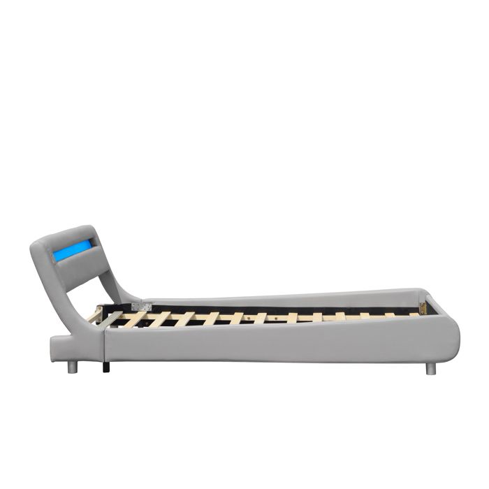 Lit gina pour matelas 140x190 - Sommier Tte de Lit Incurvee Couleur GRIS Pieds en 5 cm - 2 x 13 Lattes - revetemen