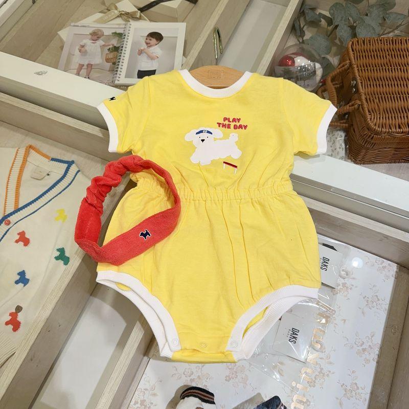 

Korea Children s Clothing 25 Summer New Arrival Baby Boy and Baby Girl Infant Pure Cotton Short-Sleeved Cartoon Print One-Piece Romper plus Hair Band Yellow V Friend 5% off 90