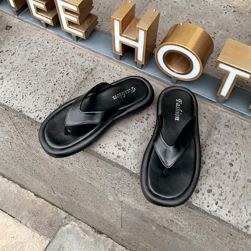 Französische Fee Stil dicke Sohle Flip-Flops, Frauen tragen Strand Blaue coole Hausschuhe und Sandalen im Sommer