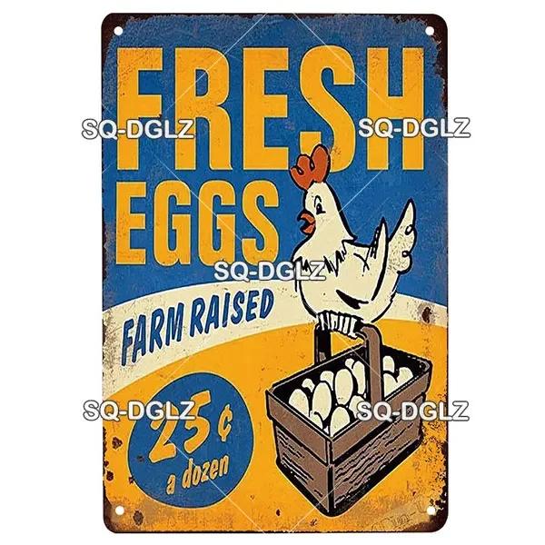 Chicken Zone Metal Sign Vintage Metal Plaque Plates Decor For Pub Bar Garden Wall Decor Tin Signs Fresh Eggs Poster