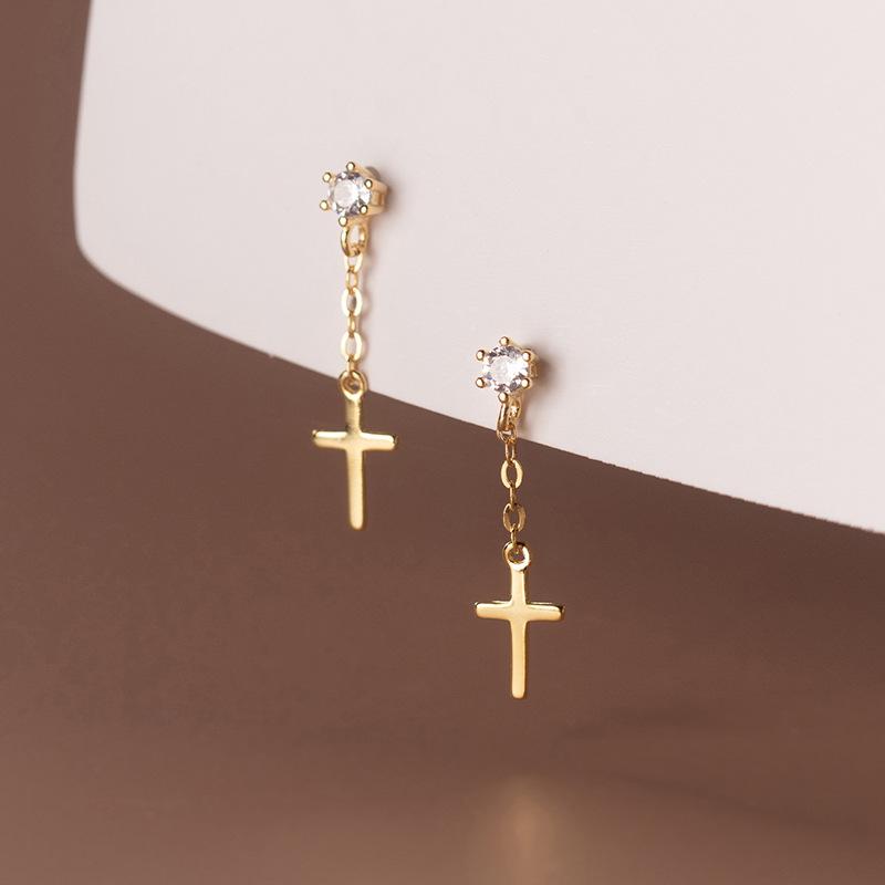 Zircon Cross Tassels Pendant Earrings For Women Men Simple Temperament Versatile Jewelry Gifts Wholesale