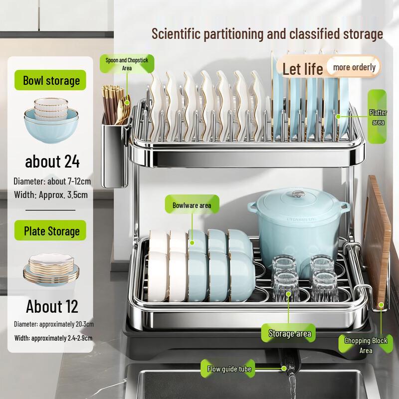Jiabangshou Stainless Steel 2-Tier Countertop Dish Drying Rack