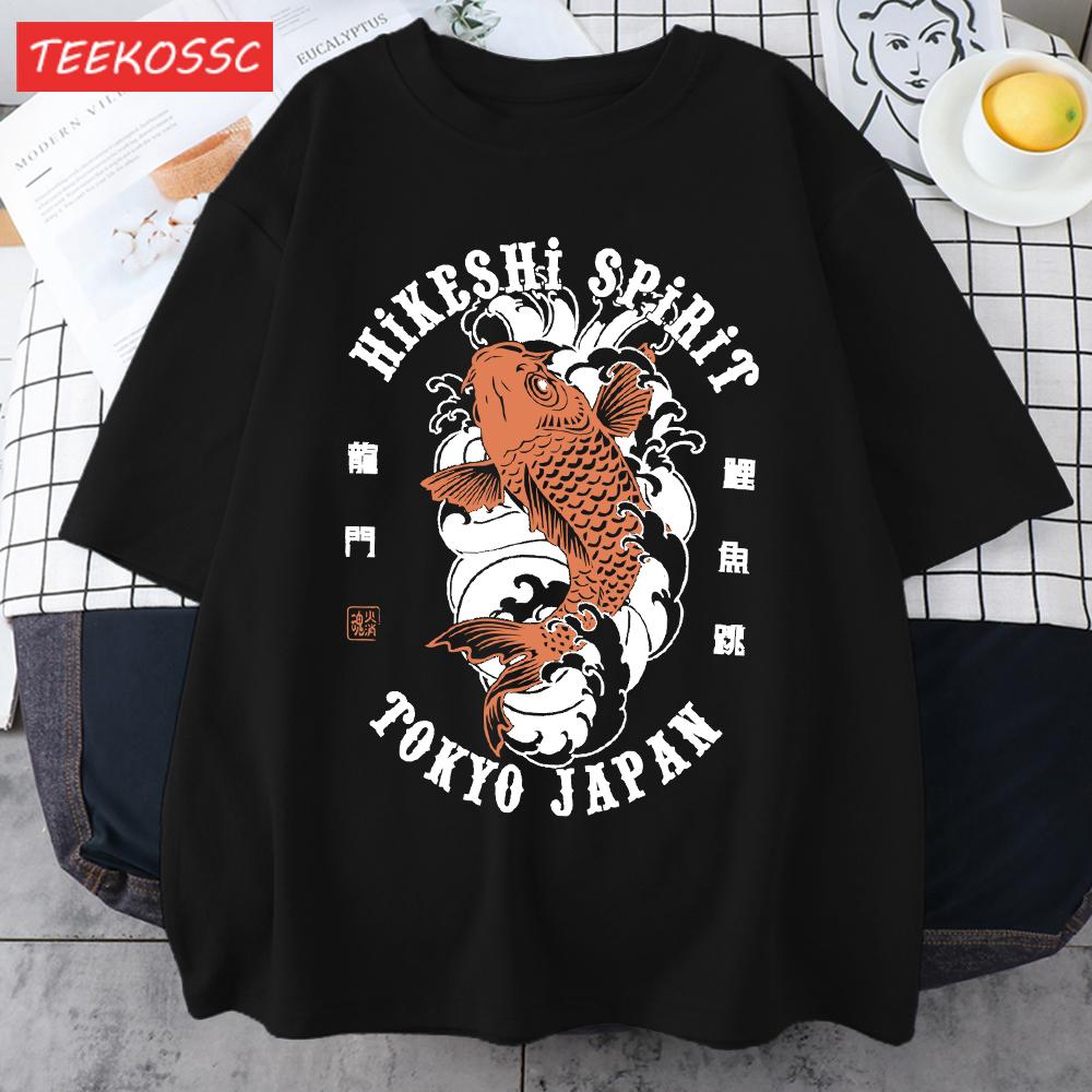 Hikeshi Spirit Tokyo Japan Print Tee Shirts For Man Cotton ONeck T Shirt Sport AllMatch Top Summer Male New Loose Short Sleeve