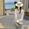 White Long Sleeve Beach Cover-Up Bikini Pullover, One Size, Sun Protection Shirt