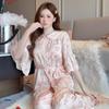 Pajamas female princess style doll collar medium sleeve new floral beautiful girl trousers set ice and snow silk women's loungewear
