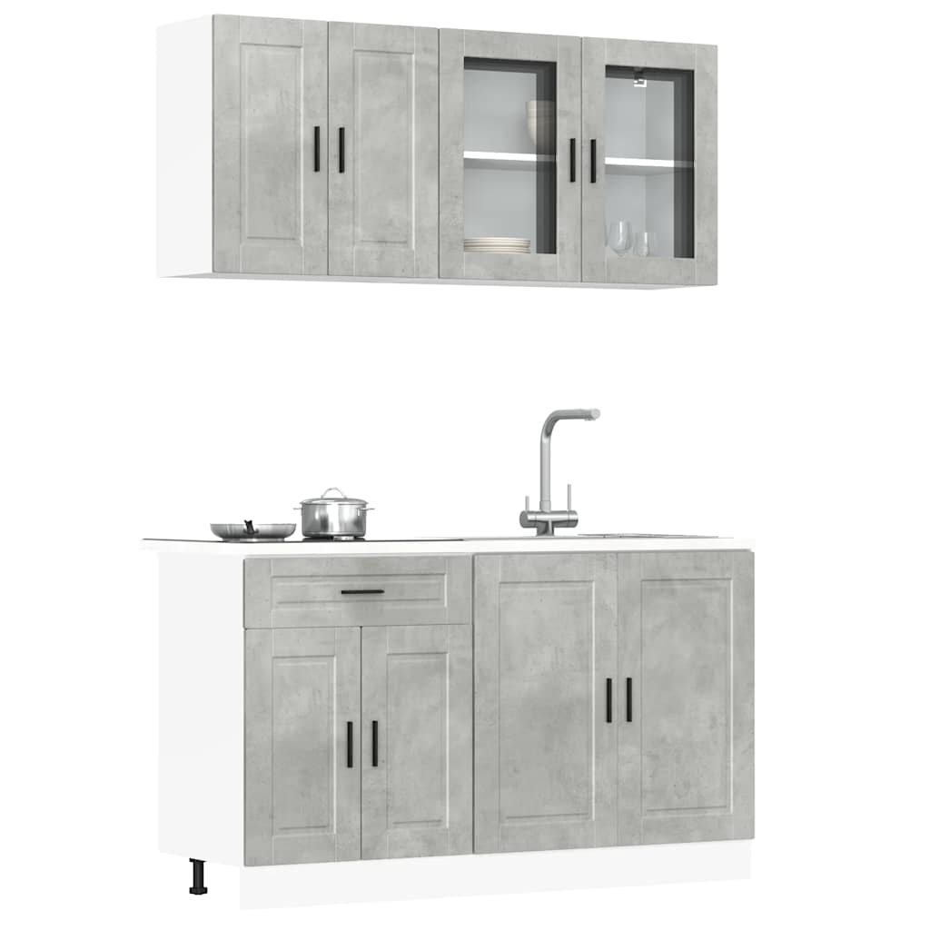 4 Piece Kitchen Cabinet Set Porto Concrete Grey Particleboard
