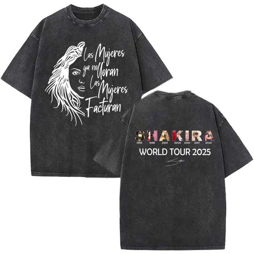 Singer Shakira Las Mujeres Ya No Lloran World Tour Tshirts Mens Hip Hop Tshirt Vintage Washed Summer Oversized Cozy Tee Shirt